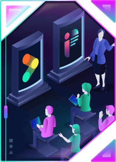 neon scene with people playing video games