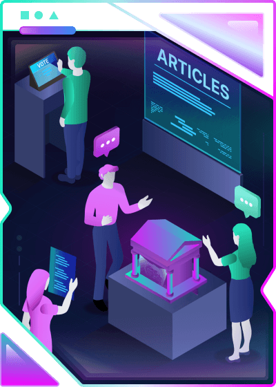 neon scene with people sorting mail